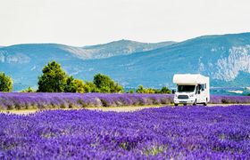 Motorhome in a lavender field in Provence, France